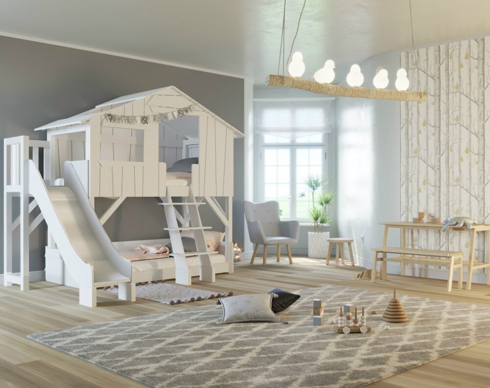 casa blanca cama de dormitorio para niños 1