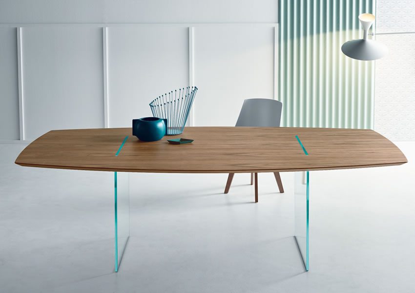 mesa de vidrio y madera para comedor