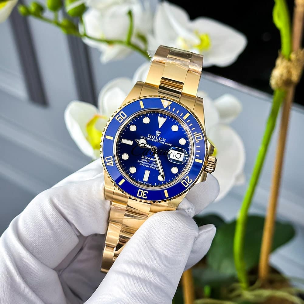 Rolex Submariner Date 41 mm oro amarillo de 18 quilates Oyster esfera azul real 2 1